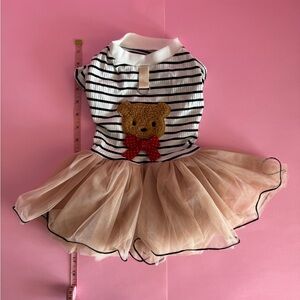 Striped Dog Dress with Bear Appliqué